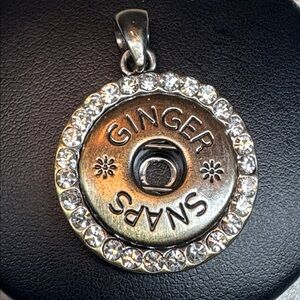 Ginger Snaps Antique Gold Toned 20mm Snap Pendant with Rhinestones